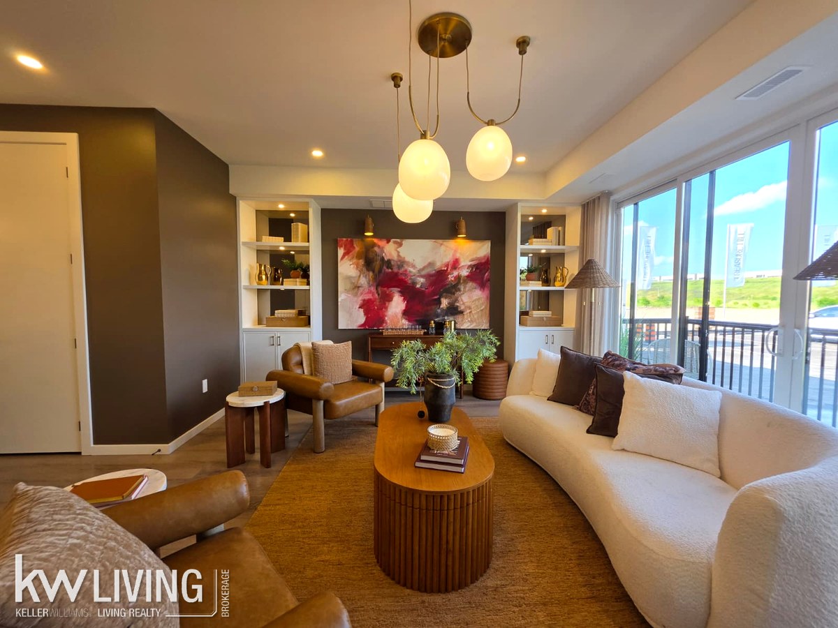 AVELLA model suite lounge seating and feature wall
